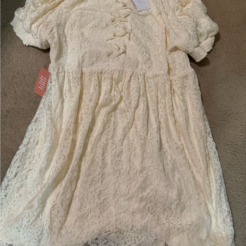 Ivy City Co Cream Lace Dress with Puff Sleeves